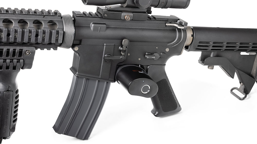 Biometric trigger lock installed on AR rifle
